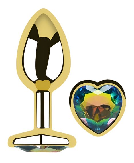 Анальна пробка з кристалом EGZO - Gold Heart Plug Rainbow size M Sex Aura | Зображення 1