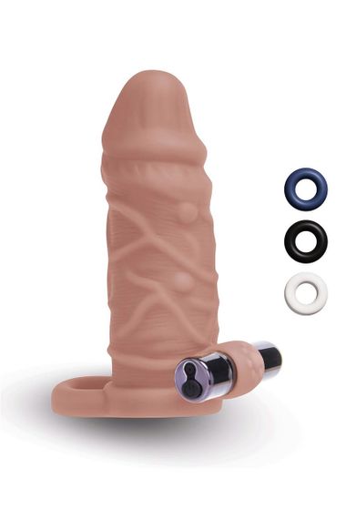 Насадка на пеніс з віброкулею та 3 кільцями Size-Up реалістична, 15 см sexstyle | Зображення 1