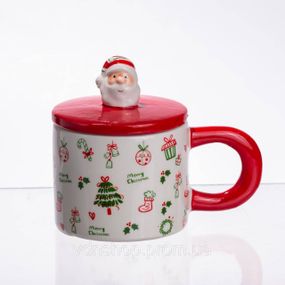 Новорічна порцелянова чашка з кришкою Merry Christmas 350 (мл) CR-1-20