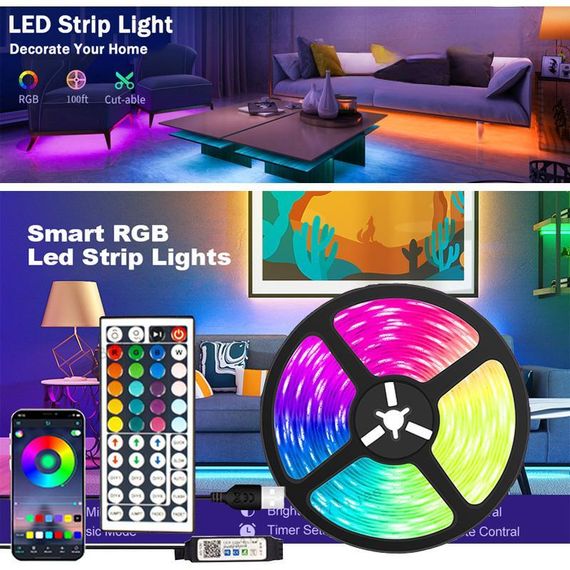 Лента светодиодная RGB 5050 5м с пультом для подсветки телевизора, монитора, мебели от USB | Зображення 1