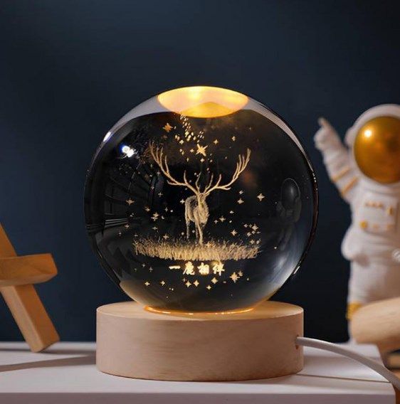 Декоративний Новорічний 3D нічник Кришталева Куля 8 см · Настільна лампа - світильник з 3D ефектом з новорічною тематикою | Зображення 4