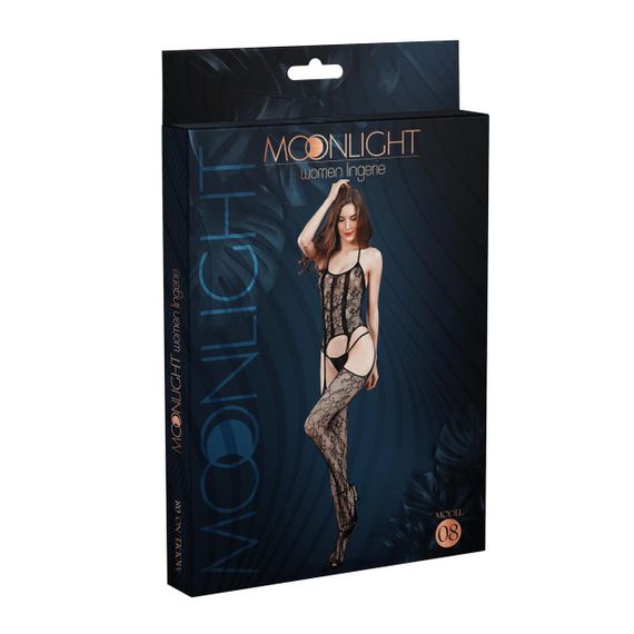 Бодістокінг з доступом Moonlight Model 08 Black, імітація корсета та панчіх на підв’язках, One size | Зображення 2