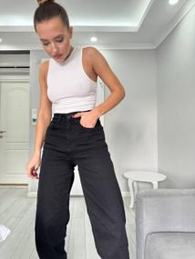 Джинсы женские классические с высокой талией цвет черный 😍 36