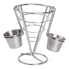 Кошик для картоплі фрі та снеків з 2 соусниками 50 мл конусний 15х15х13.5 см HP-19-7