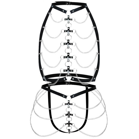 Набір портупея + трусики зі шкіри з ланцюжками Art of Sex - Cross, розмір XS-M, колір чорний | Зображення 3