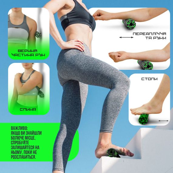 Массажный ролик (роллер) гладкий Паверплей PP-4346 Mini EPP Foam Roller Черно/Зеленый (15x5,3см.) | Зображення 7