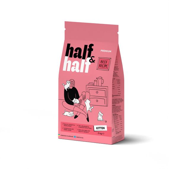 Корм Half&Half Kitten сухий з яловичиною для кошенят 2 кг