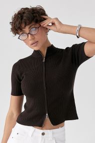 Однотонна футболка в рубчик на блискавці - темно-коричневий цвет, ONE SIZE (є розміри)