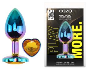 Анальна пробка з кристалом EGZO - Multicolor Heart Plug Yellow size M Sex Aura