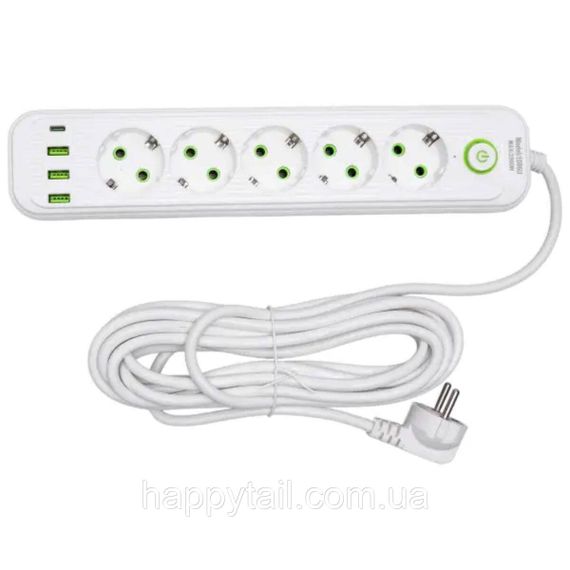 Мережевий фільтр-подовжувач 5 розеток 3xUSB-A 1xUSB-C 5м білий HP-5-43 | Зображення 1