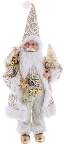 Интерьерная новогодняя фигурка Santa с елкочкой 45см белый и золотистый шампань