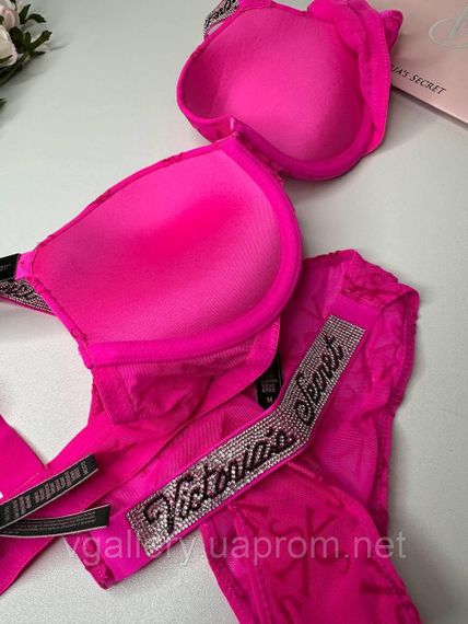 Комплект жіночої спідньої білизни Victoria's Secret зі стразами 75С, Малиновий | Зображення 2