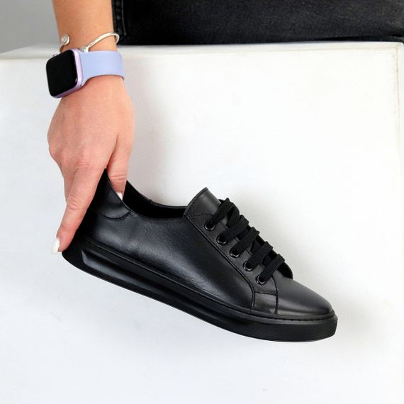 Повсякденні Чорні шкіряні прошиті кеди натуральна шкіра