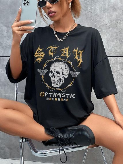 Футболка женская с принтом повседневная S Черная