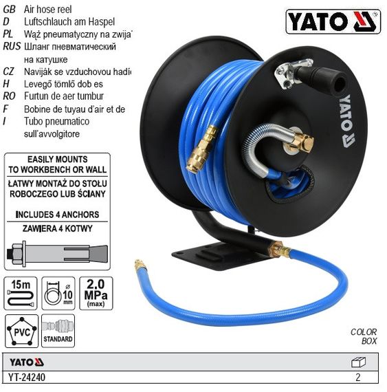 Шланг пневматический YATO Польша ПВХ на катушке 20 Bar Ø=10 l=15 м YT-24240