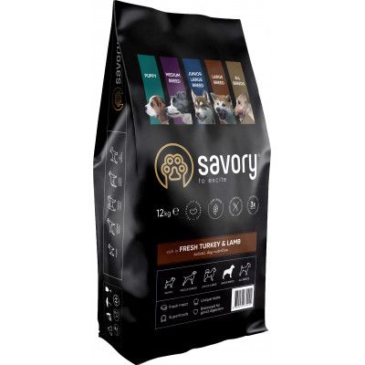 Сухой корм для собак Savory Medium Breed rich in Fresh Turkey and Lamb 12 кг (4820232630273)
