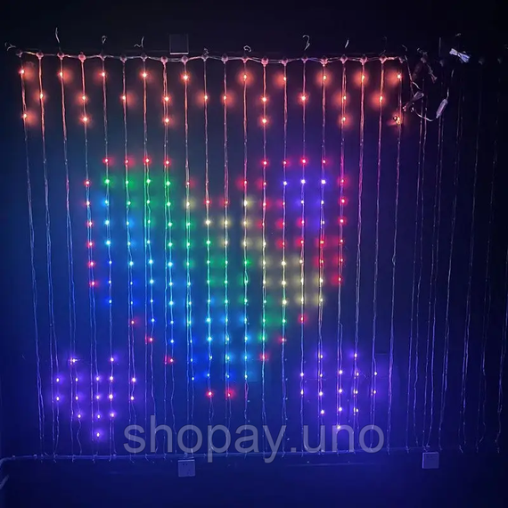 Гірлянда Штора від мережі 3х3 м 400LED RGB + пульт дистанційного керування, SF-1 / Розумна гірлянда з додатком на телефон | Зображення 3
