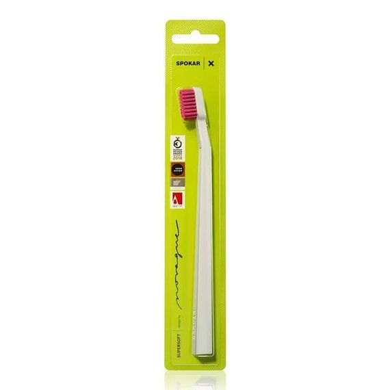 Зубна щітка Spokar 3429 X Super Soft (супер м'яка), діаметр щетинок 0,12мм., біла з рожевим