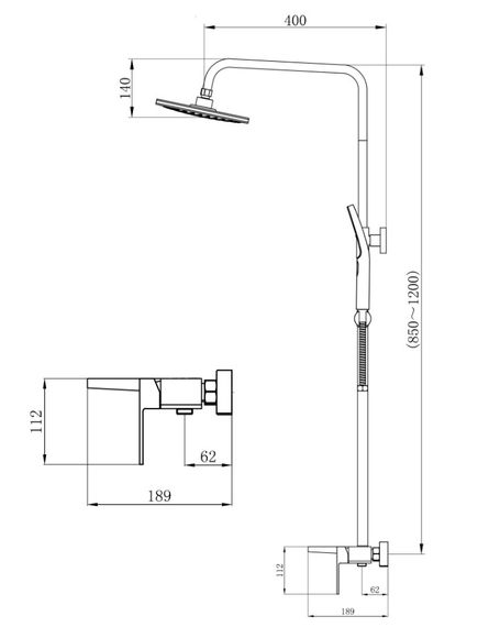 Душова система універсальна Qtap Gemini Gunmetal Black PVD з виливом QTGEM111GMB45688 | Зображення 1