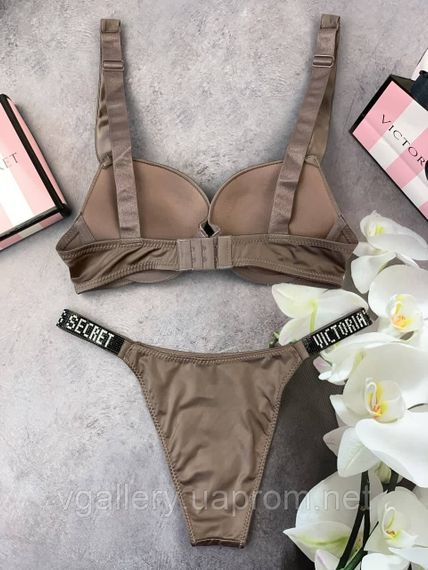 Женский комплект нижнего белья Victoria`s Secret со стразами больших размеров (85Д-90Д) коричневый, 80C | Зображення 1