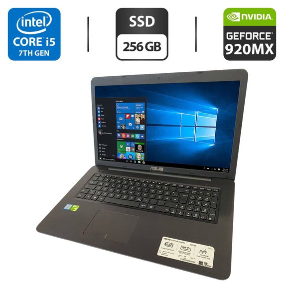 Ноутбук Б-клас Asus R753U / 17.3" (1920x1080) IPS / Intel Core i5-7200U (2 (4) ядра по 2.5 - 3.1 GHz) / 12 GB DDR4 / 240 GB SSD / nVidia GeForce 920MX, 2 GB GDDR3, 64-bit / WebCam / DVD-ROM б/в