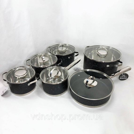 Набір каструль для електронної плити 12 предметов ASTRA A-2512, Набір каструль з антипригарним дном EW-38 | Зображення 2