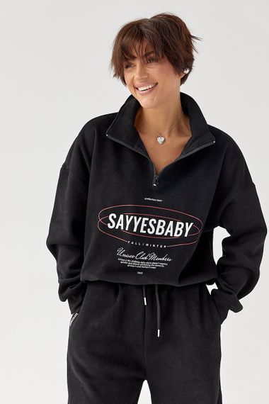 Теплий спортивний костюм із принтом - чорний цвет, L/XL (є розміри) | Зображення 2