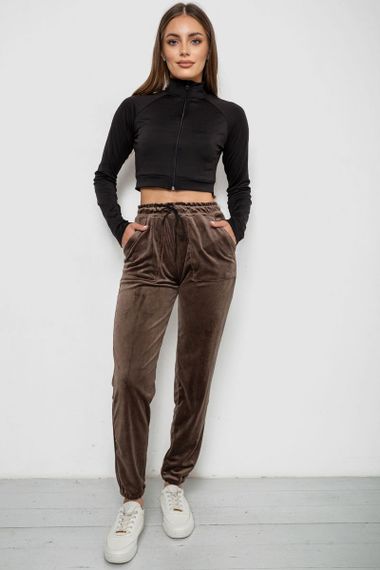 Штаны женские велюровые, цвет коричневый, 238R58168 | Зображення 1