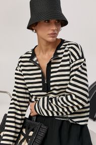 Легкий в'язаний лонгслів у смужку - чорний цвет, ONE SIZE (є розміри)