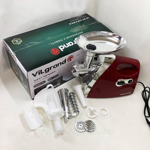 М'ясорубка з насадками для нарізання овочів ViLgrand V203-BRMG 2000 Вт, Електром'ясорубка 5 насадок SC-52 | Зображення 9