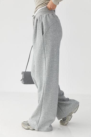 Теплі однотонні спортивні штани зі складками - сірий цвет, XL (є розміри) | Зображення 4