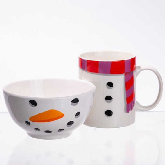 Набір порцелянова чашка з піалою Snowman 350 (мл) чашка на подарунок новорічна для чаю та кави CR-1-49 | Зображення 2