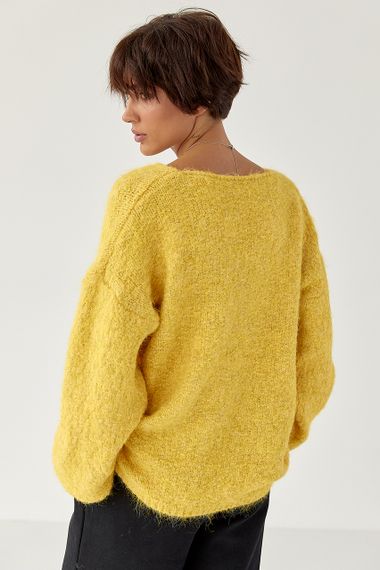 В’язаний жіночий джемпер з рукавами-ліхтариками - жовтий цвет, ONE SIZE (є розміри) | Зображення 1