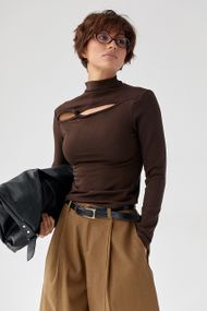 Трикотажний однотонний лонг із переплетом - коричневий цвет, ONE SIZE (є розміри)