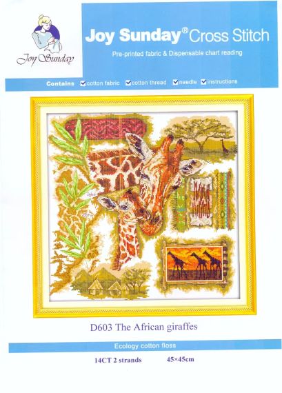 Набор для вышивания по нанесённой на канву схеме "The African giraffes" .AIDA 14CT printed, 45*45 см | Зображення 1