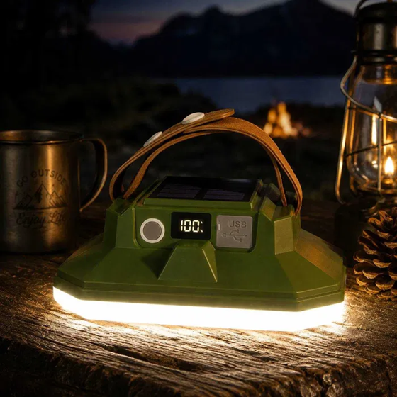 Кемпинговая аккумуляторная LED лампа Bailong JK-06 с солнечной панелью и Power Bank 7 режимов 5 Вт Зеленый | Зображення 2
