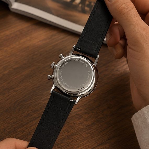 Чоловічий годинник Forsining 8312 Black-Silver-White з хронографом та шкіряним ремінцем | Зображення 4