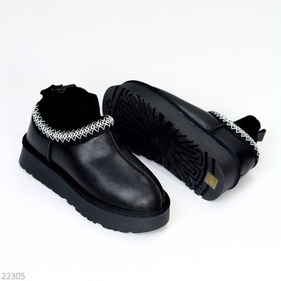 Черные низкие угги с текстильным манжетом натуральная кожа флотар | Зображення 3