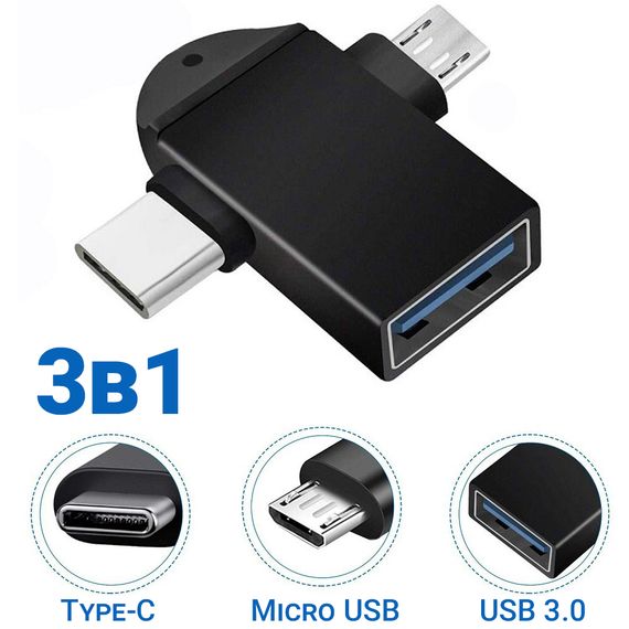 Двойной OTG адаптер USB 3.0 на Type-C + MicroUSB, переходник для смартфона/ноутбука Addap UA2MIX-01, 5 Гбит/с | Зображення 2