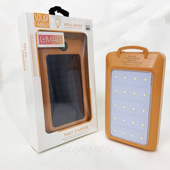 УМБ Power Bank Solar 18000 mAh мобильное зарядное с солнечной панелью и лампой, Power Bank Charger Orange | Зображення 1
