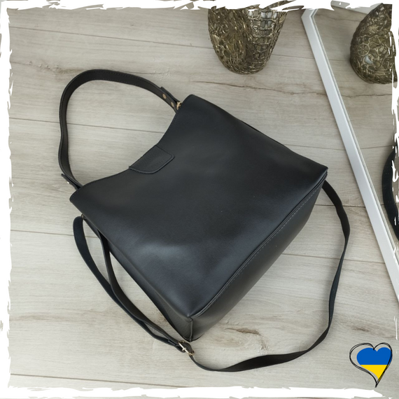 Сумка жіноча чорна з екошкіри. Сумка женская черная. Сумка чорна, екошкіра сумка | Зображення 1