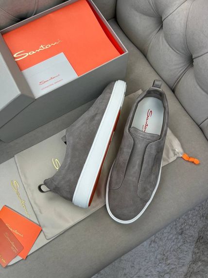 Сліпони Santoni без шнурівки чоловічі замшеві  сірі ob423 | Зображення 1