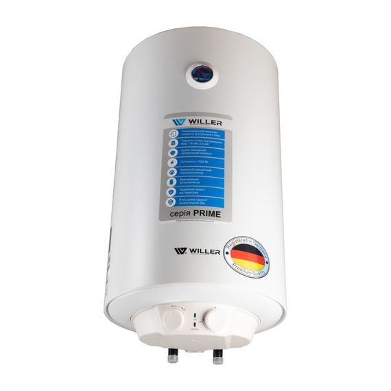 Водонагрівач WILLER PRIME, 1500 Вт, "сухий" ТЕН, 100 л, циліндричний, вертикальний, білий (EV100DR) | Зображення 1