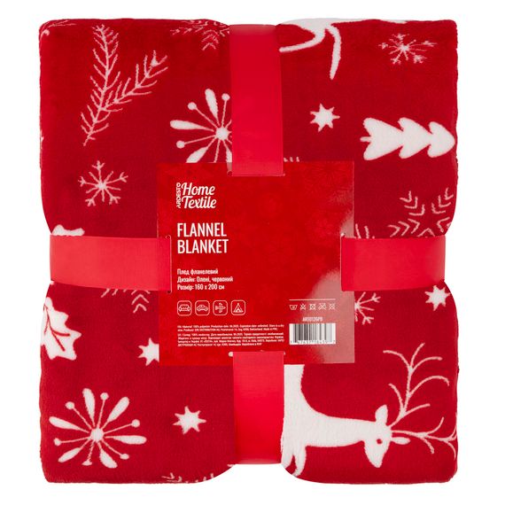 Плед Ardesto Christmas Flannel 160х200см, 100% поліестер, олені, червоний (ART0126PB)