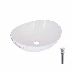 Раковина накладная Qtap Dove 415x340x140 мм, Marble, овальная, с донным клапаном QTDOV188SB49785