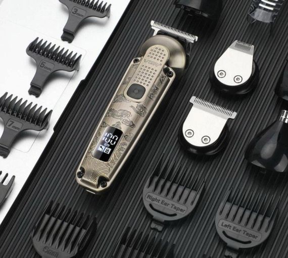 Универсальная машинка для стрижки VGR V-095 аккумуляторная 16 сменных насадок с триммером LED-дисплей Золотистая | Зображення 5