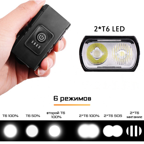 Велосипедный фонарь BK-02Pro-2XPE ULTRA LIGHT, алюминий, micro USB, встроенный аккумулятор | Зображення 5