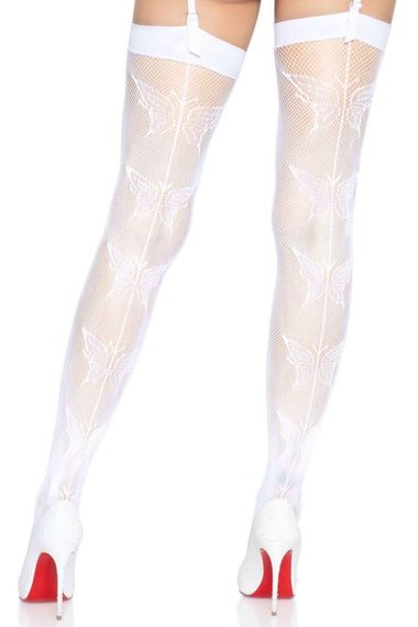 Панчохи-сітка зі швом ззаду Leg Avenue Butterfly back seam thigh highs Білий One size | Зображення 1