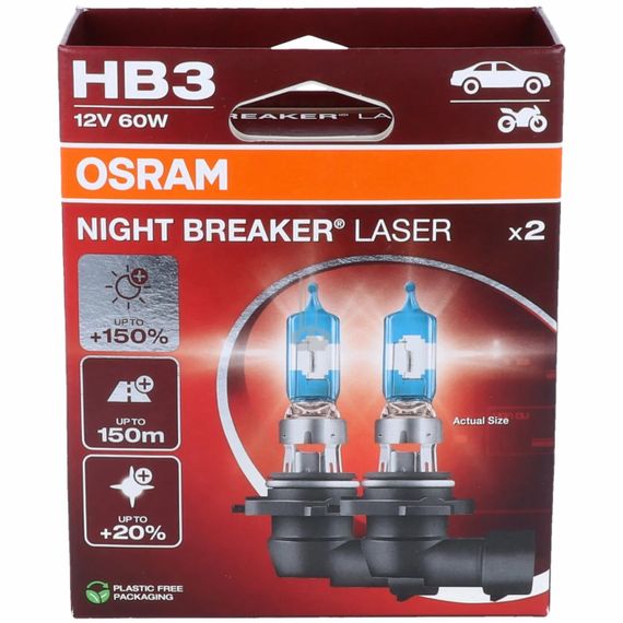 Комплект галогенових ламп OSRAM 9005NL-2HB HB3 Night Breaker LASER +150% 60W 12V P20d (2 шт) | Зображення 3