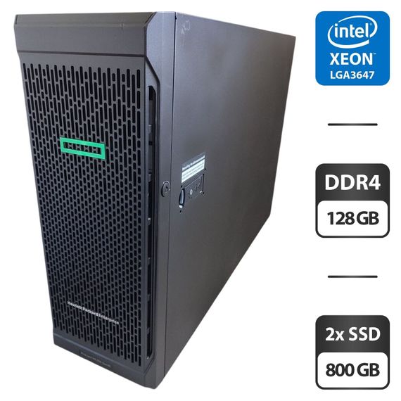 Сервер HP ProLiant ML350 Gen 10 Tower / 2x Intel Xeon Gold 6152 (22 (44) ядра по 2.1 - 3.7 GHz) / 128 GB DDR4 / 2x 800 GB SSD (SAS) / Raid P408 / 2x 800W б/у